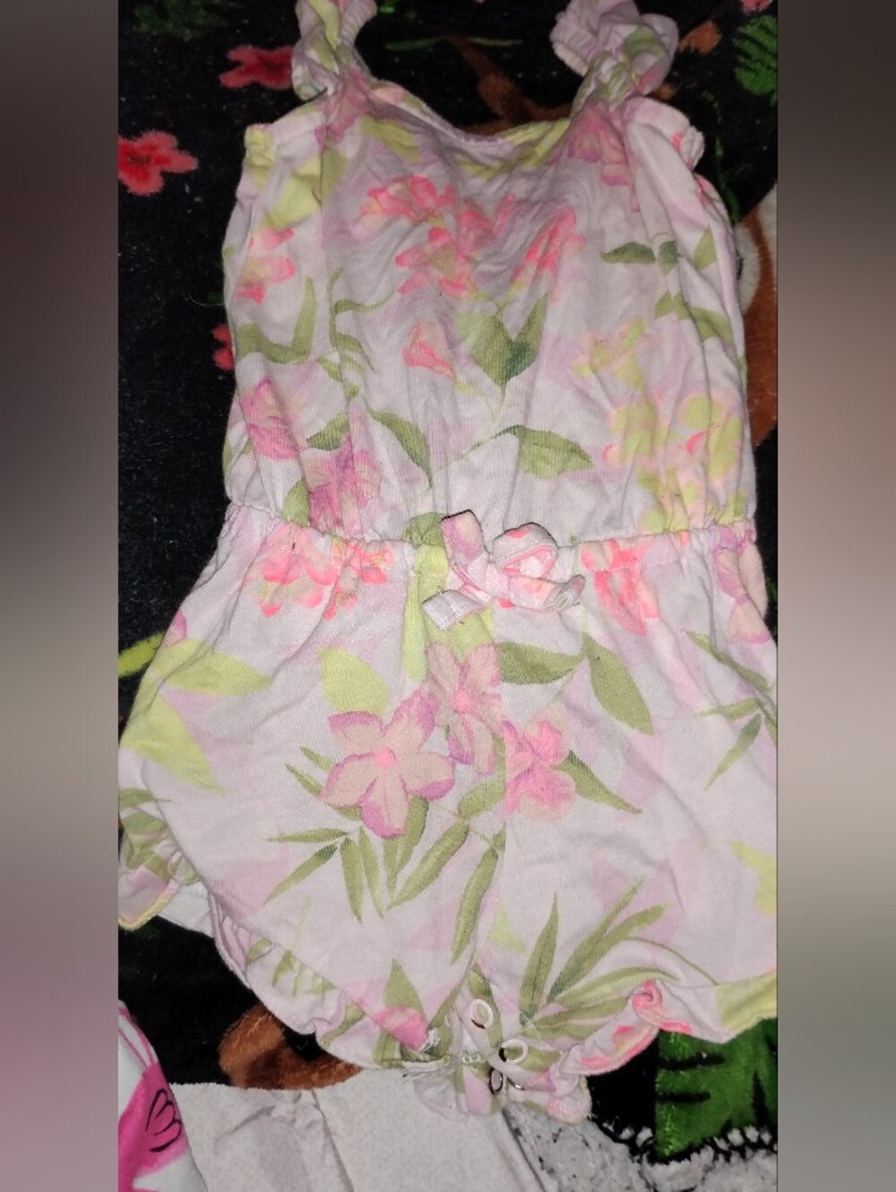 Toddler Girls Pink Floral Romper with Bow Accent
